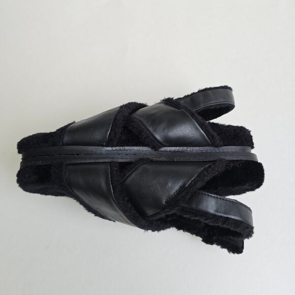 Faux Fur Sandals Seychelles No Such Thing Size 7 Black Leather Slipper Slingback - Picture 13 of 13